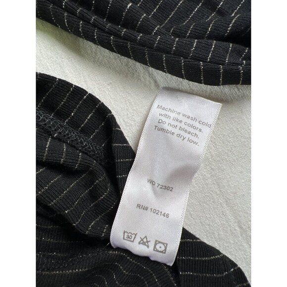 Michael Stars Women Size M Black Top Silver Stripe High Neck Turtleneck Stretchy - Picture 11 of 14